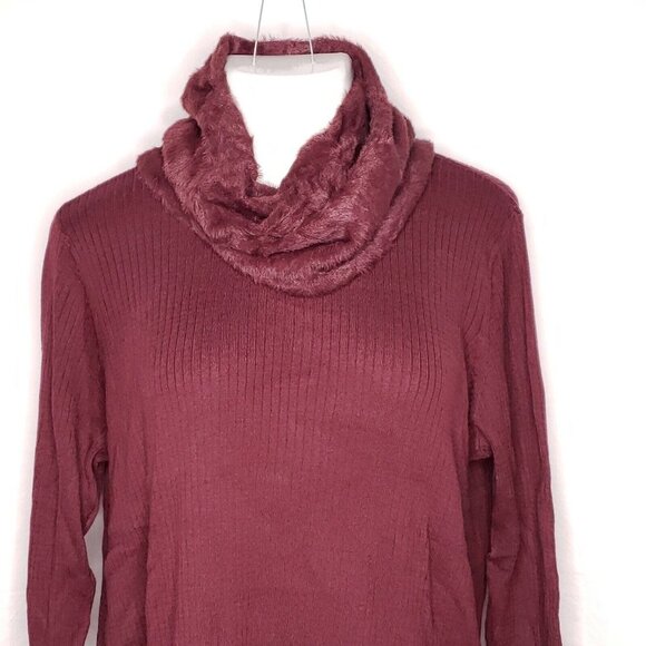 Apt. 9 Size XXL Asymmetrical Sweater Removable Plush Infinity Scarf Maroon Women - Picture 1 of 9